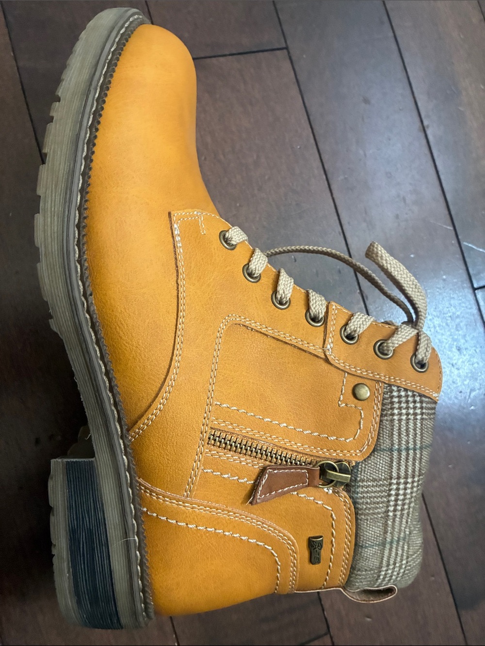 Women’s Leather Ankle Booties - Mustard Yellow Lace-Up Comfort Boots. - Picture 5 of 7
